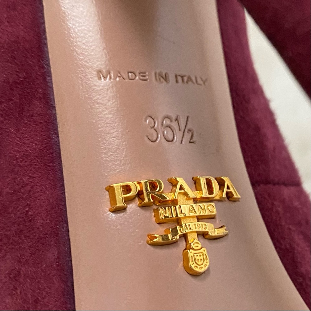 Prada Made in Italy Calzature Donna Oxblood Suede Cutout Platform Heels size 6.5 - Picture 12 of 14